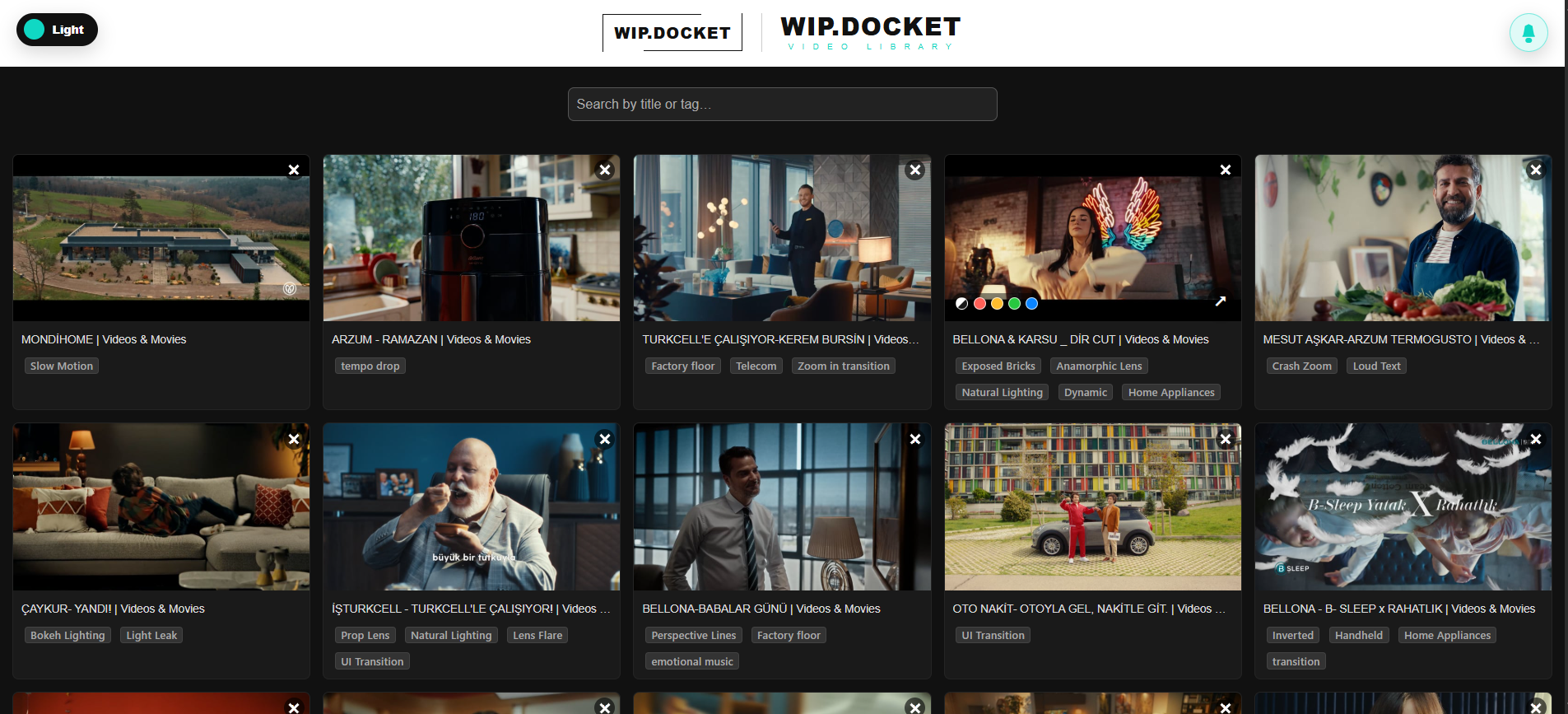 WIP. DOCKET Video Library dashboard